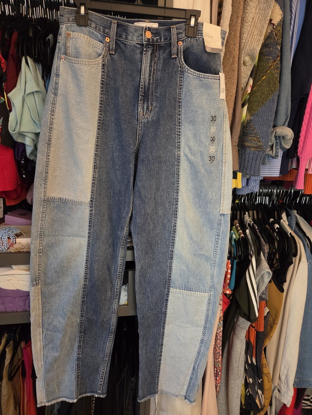 Gap Patchwork Barrel Two-Tone Blue Women's Jeans Size 10 Tall